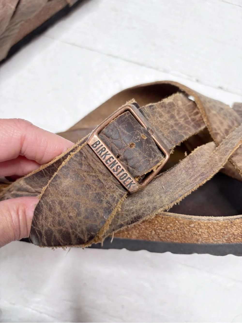 Birkenstock Lugano Rustic Oiled Leather Criss Cross Sandals Brown Size 45 Reg